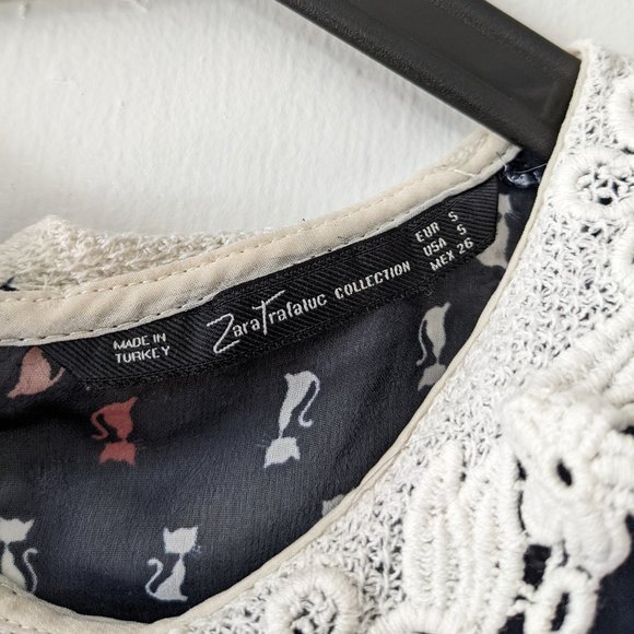 Zara navy blue cat print sheer sleeveless blouse size S - Picture 4 of 5